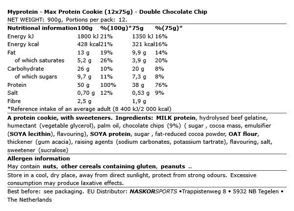 MYPROTEIN - MAX PROTEIN COOKIE - 12 X 75 G MYPROTEIN - MAX PROTEIN COOKIE - 12 X 75 G