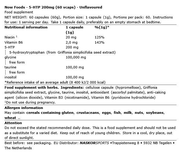 NOW - 5-HTP 200MG - 60 KAPSZULA