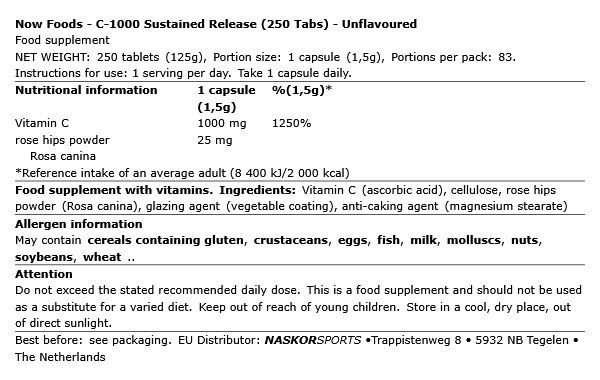 NOW - C-1000 SUSTAINED RELEASE - 250 TABLETTA