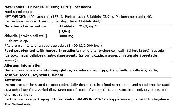 NOW - CHLORELLA 1000MG - 120 KAPSZULA