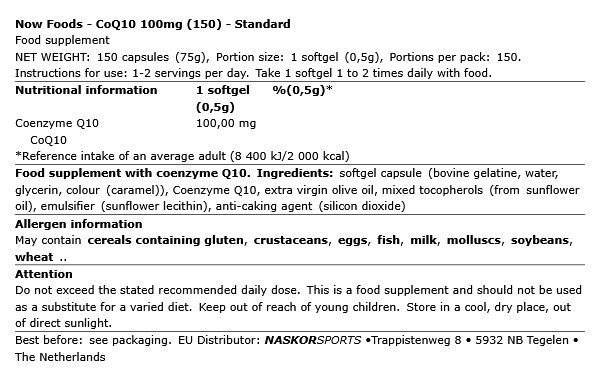 NOW - COQ10 100MG - 150 KAPSZULA NOW - COQ10 100MG - 150 KAPSZULA