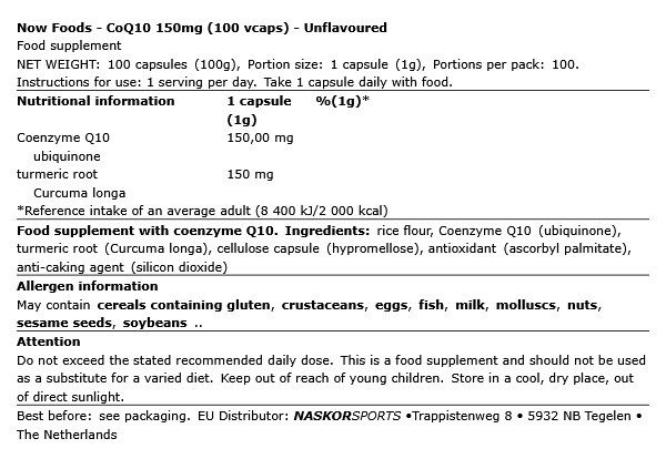 NOW - COQ10 150MG - 100 KAPSZULA NOW - COQ10 150MG - 100 KAPSZULA