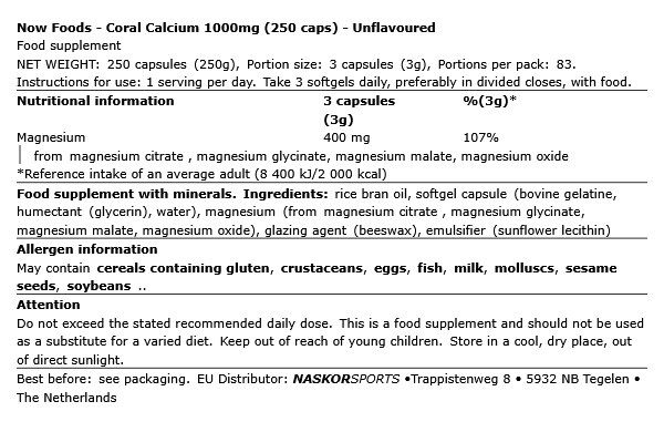 NOW - CORAL CALCIUM 1000MG - 250 KAPSZULA