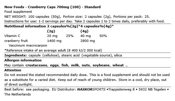 NOW - CRANBERRY 700MG - 100 KAPSZULA