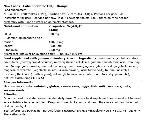 NOW - GABA CHEWABLE - ORANGE - 90 TABLETTA NOW - GABA CHEWABLE - ORANGE - 90 TABLETTA