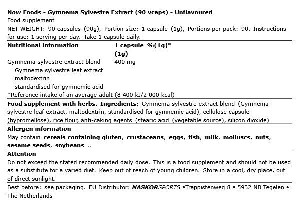 NOW - GYMNEMA SYLVESTRE EXTRACT - 90 KAPSZULA