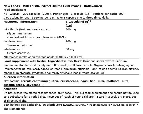 NOW - MILK THISTLE EXTRACT 300MG - 200 KAPSZULA
