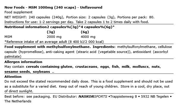 NOW - MSM 1000MG - 240 KAPSZULA