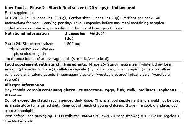 NOW - PHASE 2 - STARCH NEUTRALIZER - 120 KAPSZULA NOW - PHASE 2 - STARCH NEUTRALIZER - 120 KAPSZULA
