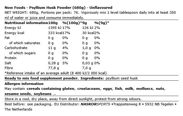 NOW - PSYLLIUM HUSK POWDER - ÍZESÍTETLEN - 680 G NOW - PSYLLIUM HUSK POWDER - ÍZESÍTETLEN - 680 G