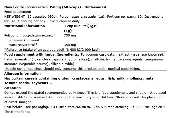NOW - RESVERATROL 350MG - 60 KAPSZULA