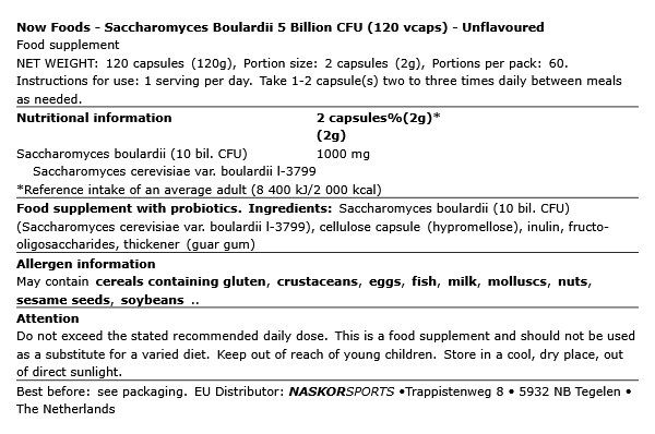 NOW - SACCHAROMYCES BOULARDII 5 BILLION CFU - 120 KAPSZULA