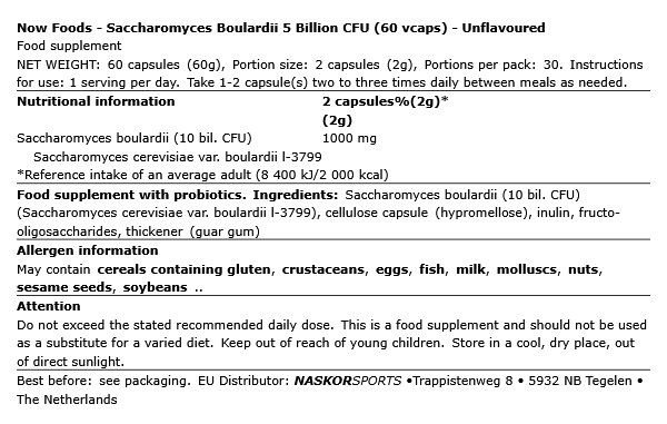 NOW - SACCHAROMYCES BOULARDII 5 BILLION CFU - 60 KAPSZULA NOW - SACCHAROMYCES BOULARDII 5 BILLION CFU - 60 KAPSZULA