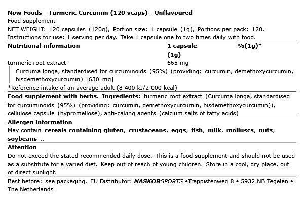NOW - TURMERIC CURCUMIN - 120 KAPSZULA