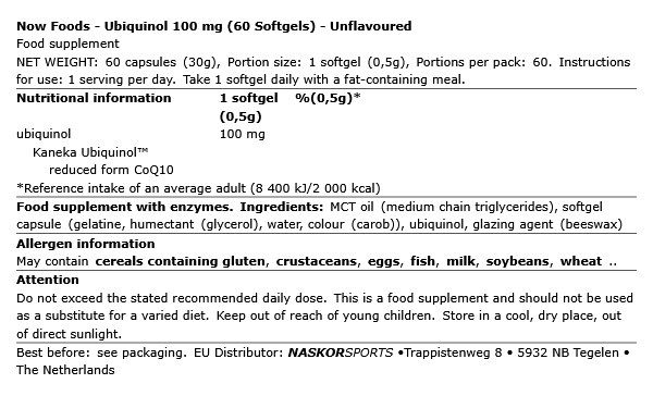 NOW - UBIQUINOL 100 MG - 60 LÁGYKAPSZULA