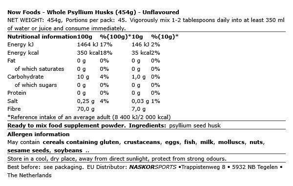 NOW - WHOLE PSYLLIUM HUSKS - ÍZESÍTETLEN - 454 G