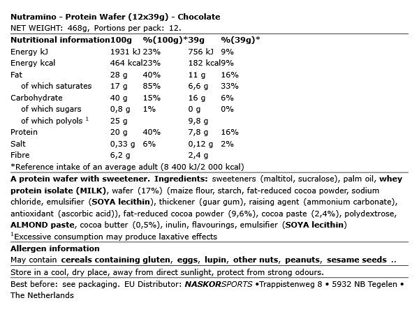 NUTRAMINO - PROTEIN WAFER - 12 X 39 G