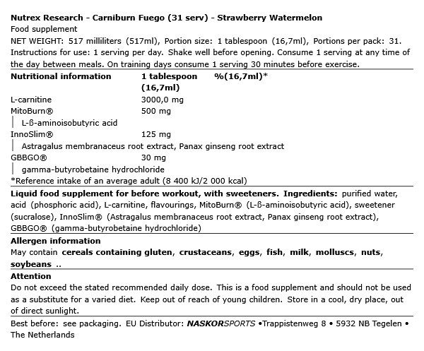 NUTREX RESEARCH - CARNIBURN FUEGO - 517 ML NUTREX RESEARCH - CARNIBURN FUEGO - 517 ML