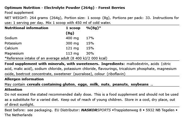 OPTIMUM NUTRITION - ELECTROLYTE POWDER - 264 G