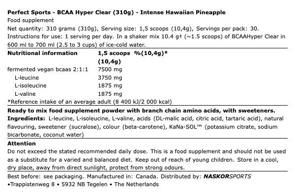 PERFECT SPORTS - BCAA HYPER CLEAR - 310 G PERFECT SPORTS - BCAA HYPER CLEAR - 310 G