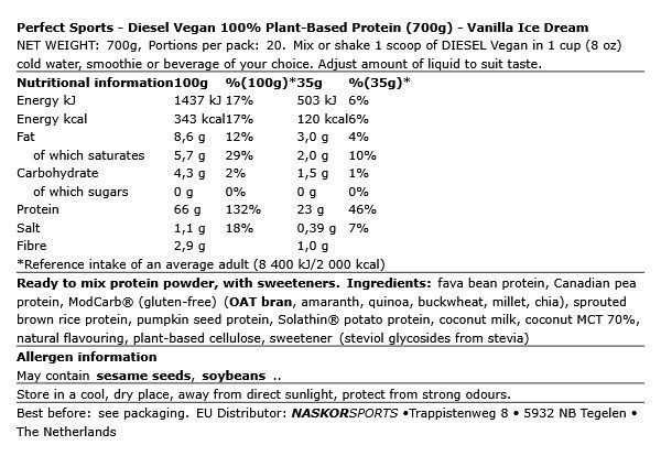 PERFECT SPORTS - DIESEL VEGAN 100% PLANT-BASED PROTEIN - 700 G