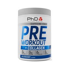 PHD NUTRITION - PRE-WORKOUT + COLLAGEN CAFFEINE FREE - BLUEBERRY - 490 G