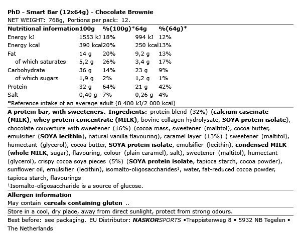 PHD NUTRITION - SMART BAR - 12 X 64 G