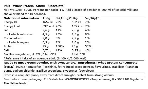 PHD NUTRITION - WHEY PROTEIN - 500 G