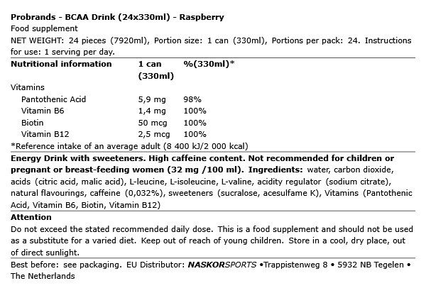 PROBRANDS - BCAA DRINK - 24 X 330 ML
