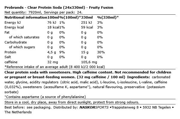PROBRANDS - CLEAR PROTEIN SODA - 24 X 330 ML