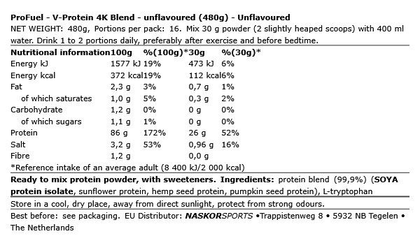 PROFUEL - V-PROTEIN 4K BLEND - UNFLAVOURED - 480 G