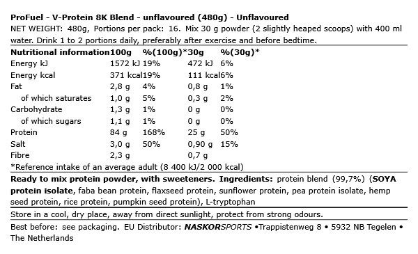 PROFUEL - V-PROTEIN 8K BLEND - UNFLAVOURED - 480 G