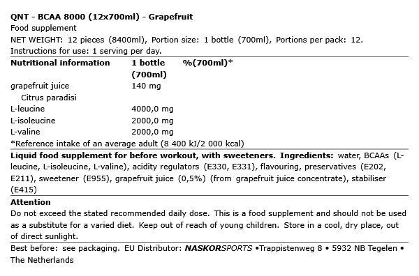 QNT SPORT - BCAA 8000 - 12 X 700 ML