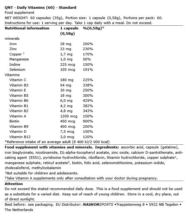 QNT SPORT - DAILY VITAMINS - 60 KAPSZULA QNT SPORT - DAILY VITAMINS - 60 KAPSZULA