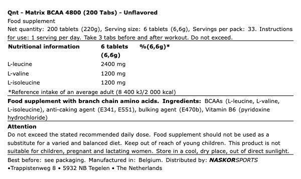 QNT SPORT - MATRIX BCAA 4800 - 200 TABLETTA