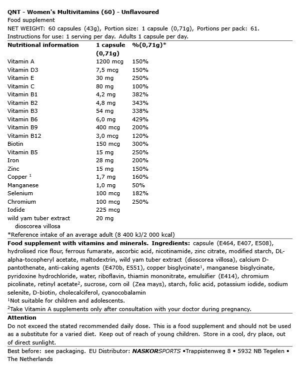 QNT SPORT - WOMEN'S MULTIVITAMINS - 60 KAPSZULA QNT SPORT - WOMEN'S MULTIVITAMINS - 60 KAPSZULA