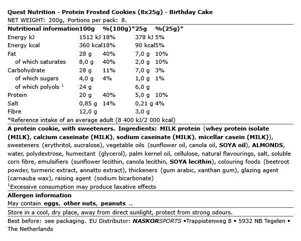 QUEST NUTRITION - PROTEIN FROSTED COOKIES - 8 X 25 G