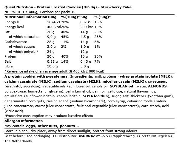 QUEST NUTRITION - PROTEIN FROSTED COOKIES - 8 X 50 G