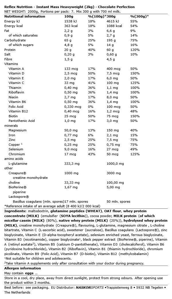 REFLEX - INSTANT MASS HEAVYWEIGHT - 2 KG