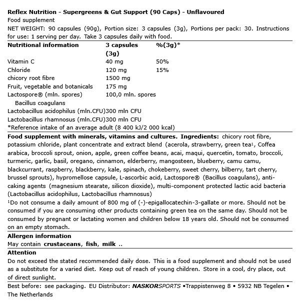 REFLEX - SUPERGREENS & GUT SUPPORT - 90 KAPSZULA
