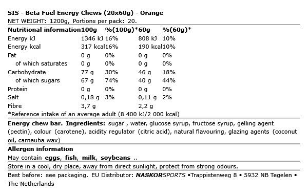SIS - BETA FUEL ENERGY CHEWS - 20 X 60 G