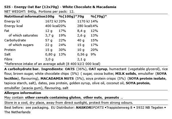 SIS - ENERGY OAT BAR - 12 X 70 G