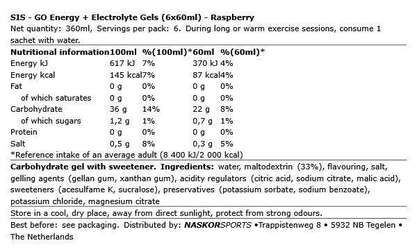 SIS - GO ENERGY + ELECTROLYTE GELS - 6 X 60 ML