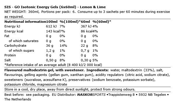 SIS - GO ISOTONIC ENERGY GELS - 6 X 60 ML