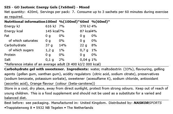 SIS - GO ISOTONIC ENERGY GELS - MIXED - 7 X 60 ML