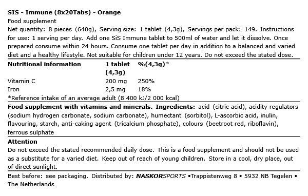 SIS - IMMUNE - ORANGE - 8 X 20 TABLETTA SIS - IMMUNE - ORANGE - 8 X 20 TABLETTA