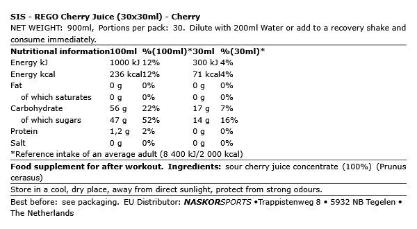 SIS - REGO CHERRY JUICE - 30 X 30 ML