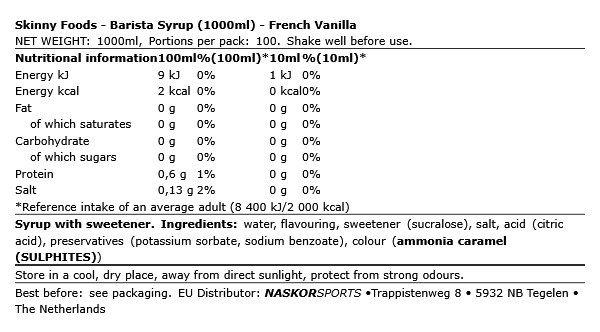 SKINNY FOODS - BARISTA SYRUP - 1000 ML
