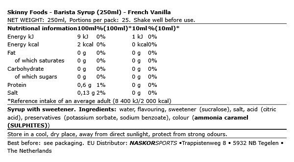 SKINNY FOODS - BARISTA SYRUP - 250 ML