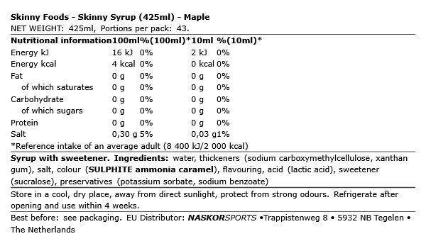 SKINNY FOODS - SKINNY SYRUP - 425 ML